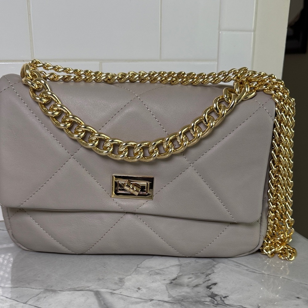 Bonse In Pelle - Grey Leather bag with Gold Shoulder/ Crossbody chain